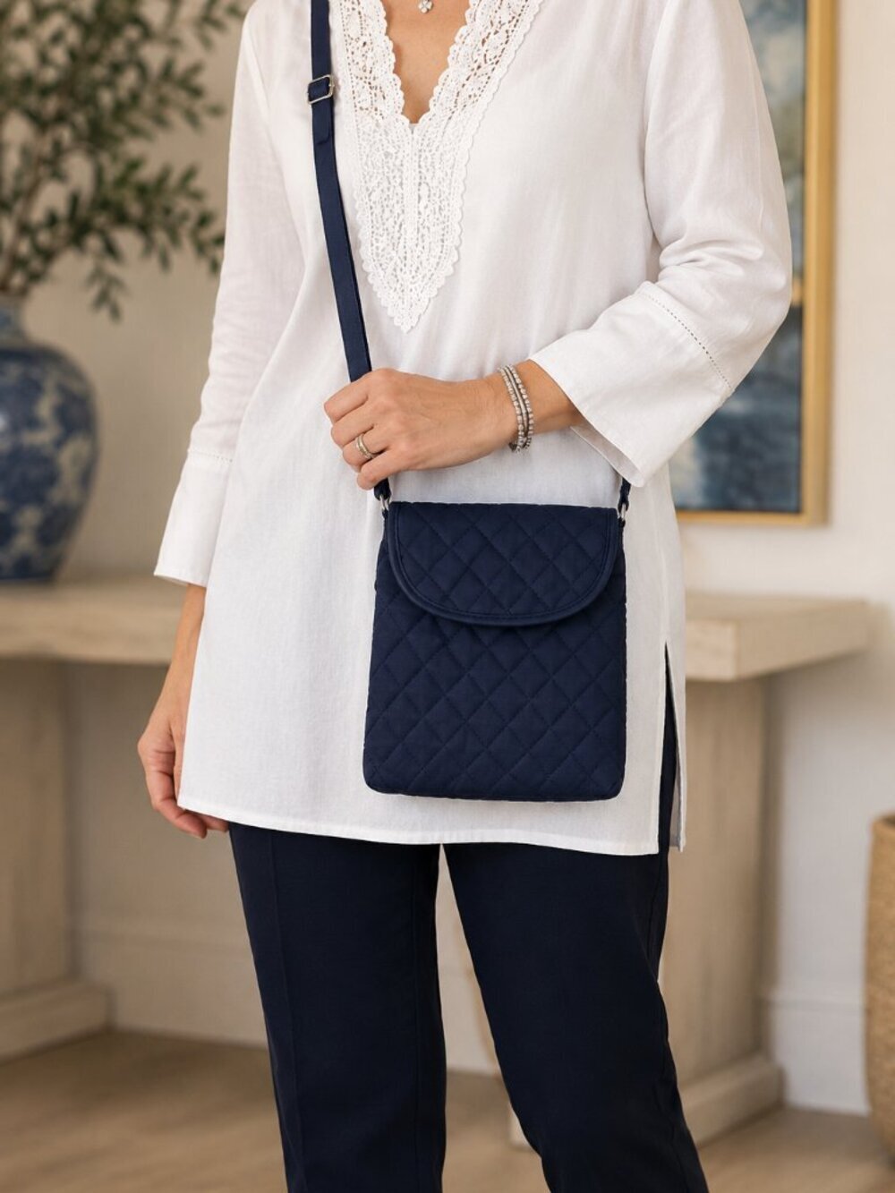 Timeless! Chico's Navy Blue Quilted Crossbody Bag – NWOT